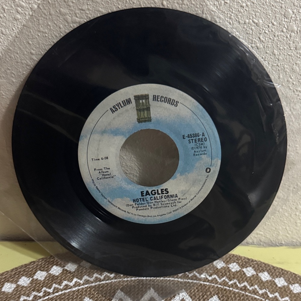 1976 Eagles 'Hotel California' & ‘Pretty Maids All in a Row’ 45 rpm Vinyl Record